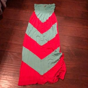 Strapless maxi. Reddish Coral and mint.